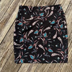 Ann Taylor Factory Black Skirt with Teal and Pink Floral Design